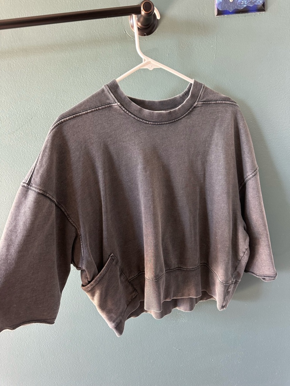 Oversized ZARA Sweatshirt Washed Grey Cotton Semi Crop Boxy Relaxed Pullover - Picture 2 of 7